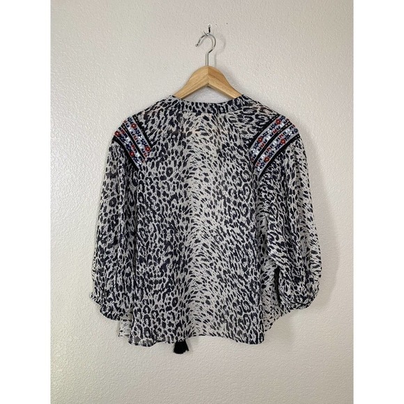 Anthropologie Rina Dhaka Jalisco Peasant Top Size Small S Animal Print Tassels - Picture 6 of 6